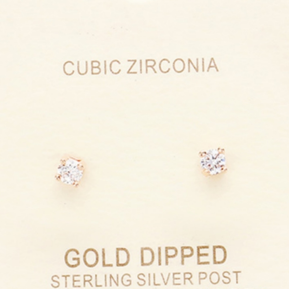 Gold Dipped 3MM CZ Round Stud Earring